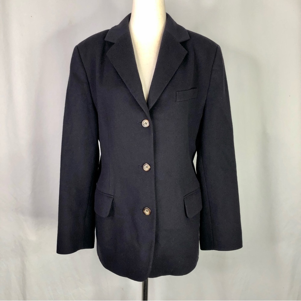 VINTAGE L.L. Bean blazer black soft wool cashmere blend classic three button 12P